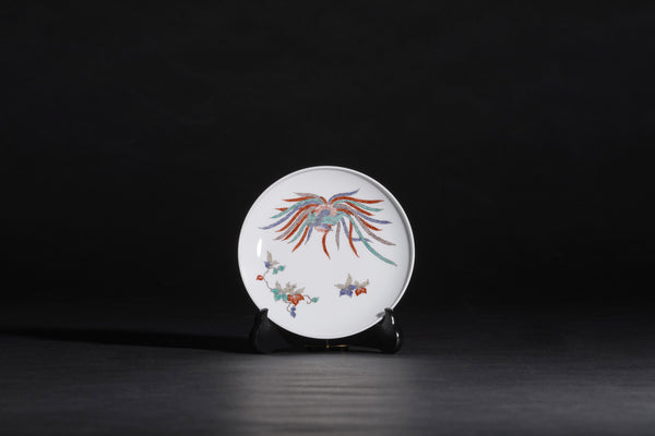 錦 桐鳳凰文 額皿 6寸緑立